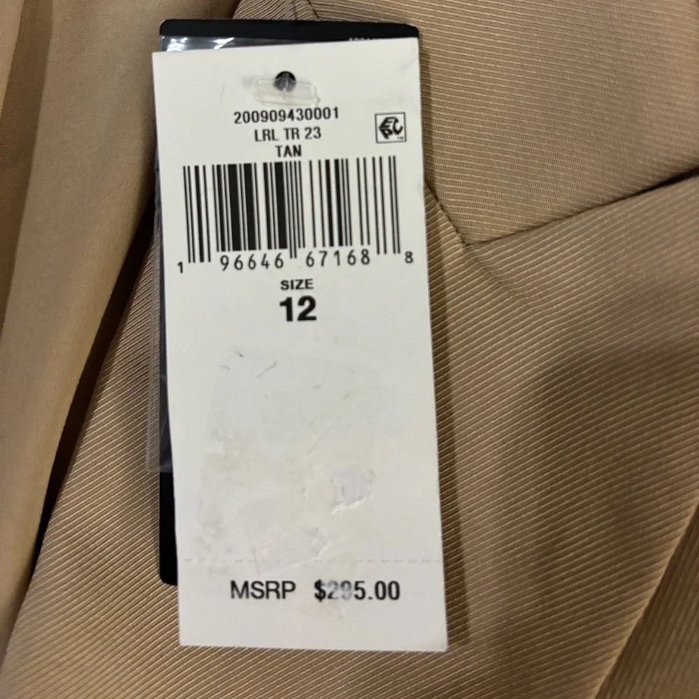 Lauren Ralph Lauren Double Peak Lapel Jacket in Tan Size 12. NWT